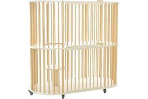 CAEKSALI Solid Wood Cat Cage, 40.9" Tall Double-Tier Cat Enclosures with 360° Ventilation, Swivel Lock Wheels, Cat Hole Design, and Sisal Jumping Platform - Premium Pine Wood Pet Enclosure