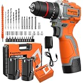 Bingoway Brushless Cordless Drill Set, 16.8V 4-in-1 Electric Drill Driver with Impact Function, 50 N.m Power Drill Kit with 36 Accessories, 2 Batteries, Metal Chuck, 35 Torque Settings &amp; Toolbox