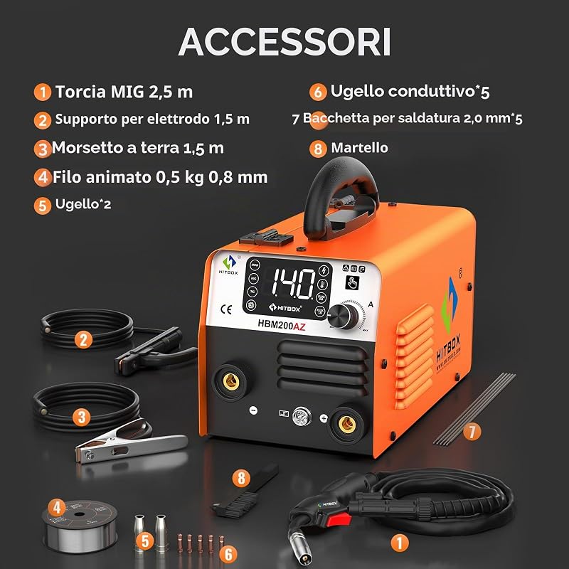 Saldatrice MIG 4 in 1 HITBOX 140A Inverter IGBT Gas/Senza gas ARC Lift-TIG