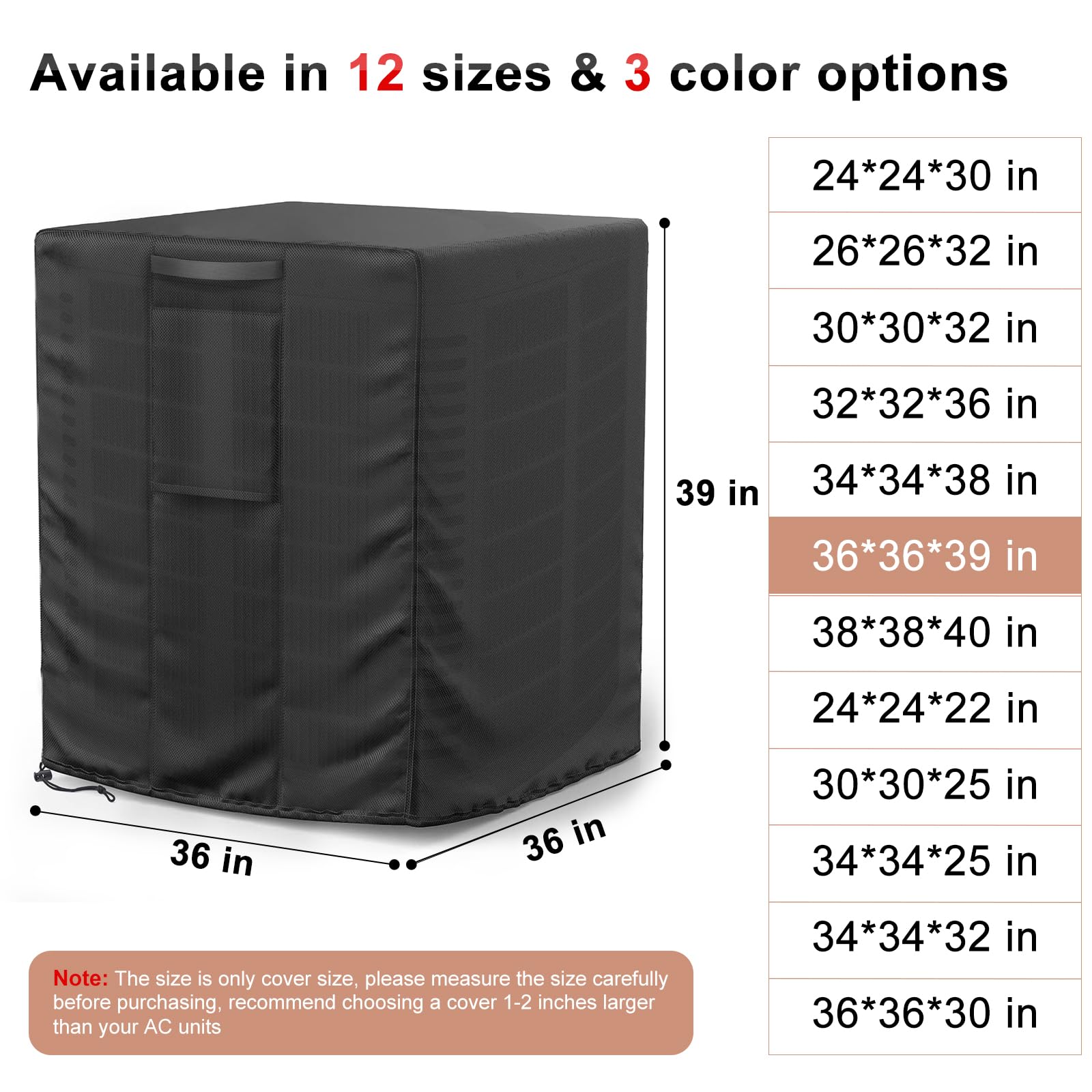 Mrrihand Central Air Conditioner Cover for Outside Units Waterproof Heavy Duty AC Unit for Outdoor Large AC Cover for Winter (36