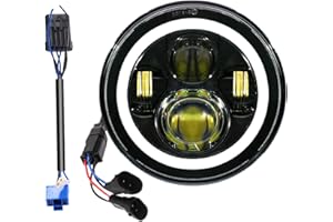 BELTANDROAD DOT 7 inch Super Bright Headlight with White Halo for Street Glide High Low Beam for Electra Glide Street Glide Fat Boy Road King Heritage Softail Switchback Headlamp Black YAMAHA V-Star 1100