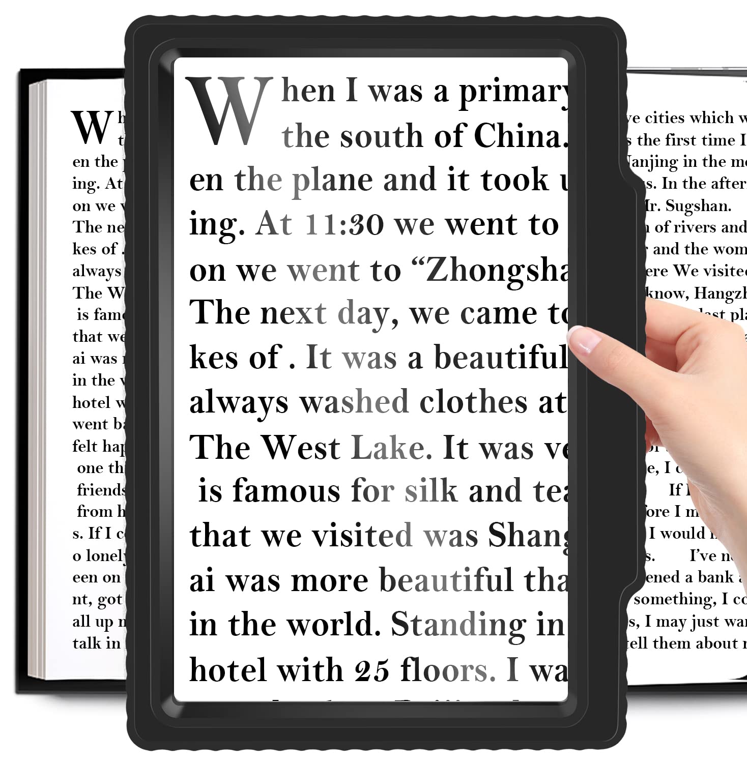 Photo 1 of JUOIFIP 5X Full-Page Magnifying Glass for Reading, Black, Lightweight, 5.7" x 8" Viewing Area, 5X Magnification, Optical-Grade Lenses