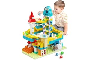 HUNLOOT Space-Themed Marble Run,with Motorized Lift,Large Building Blocks Compatible Major Brands,STEM Boys and Girls Toy for Ages 3 4 5 6 7 8