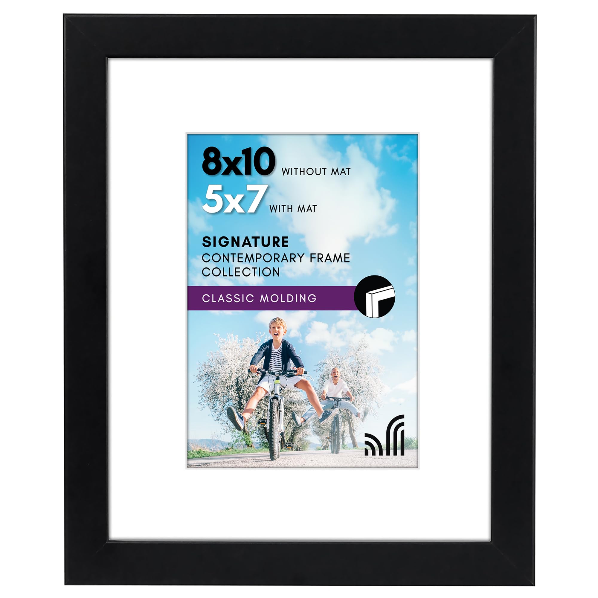 Photo 1 of Americanflat 8x10 Picture Frame with Shatter-Resistant Glass - Use as 5x7 Frame with Mat or Display 8x10 Photo Without Mat - Signature Collection - Picture Frames for Tabletop and Wall Display - Black