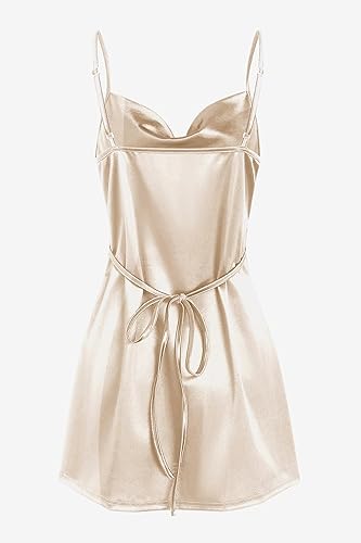 ZAFUL Women's Satin Sleeveless Spaghetti Strap Mini Dress Sexy Slip Cowl  Neck Silky Cocktail Party Dresses(Cha