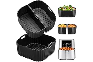 HOMELYLIFE Air Fryer Silicone Liners Square for Chefman 8QT Air Fryer, 3 Pack Reusable Silicone Pot Baking Accessories for Instant, Nuwave, Gourmia and other 8QT to 10QT Large AirFryer, 2 In 1 Liners