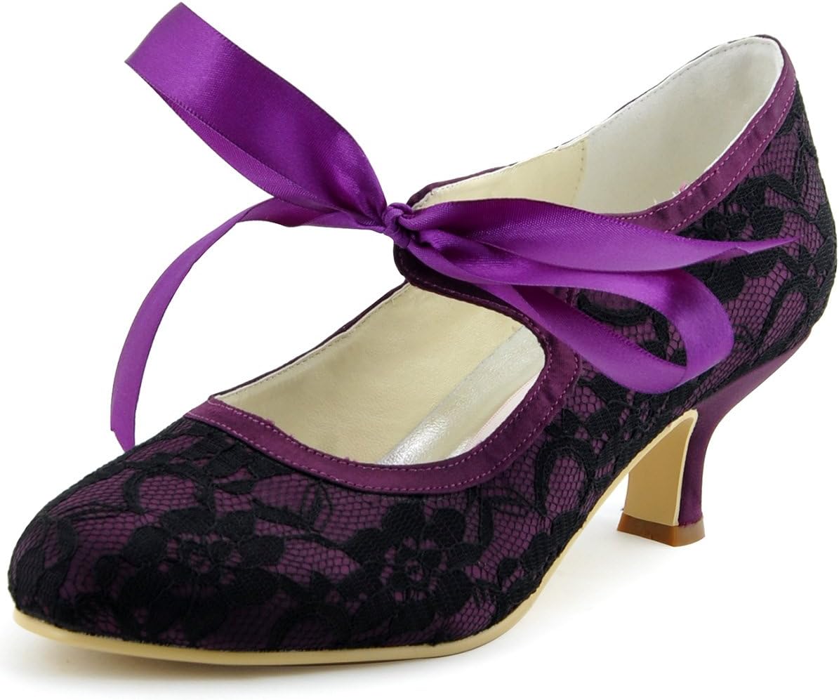 ElegantPark HC1521 Women's Mary Jane Closed Toe Low Heel Pumps Lace Wedding Dress Shoes