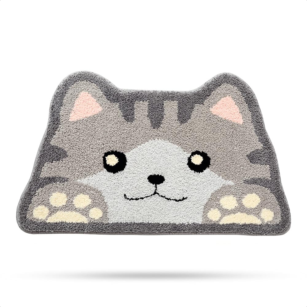 Molesun Cute Cat Bath Mat, Plush Microfiber Bathroom Rug Water Absorbent Bath Rug Non-Slip Soft Shower Rug Thick Shaggy Animal Floor Mats, Machine Washable, Cat, 45x75cm