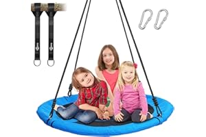 Trekassy 700lb 40 Inch Saucer Tree Swing for Kids Adults Outdoor 900D Oxford Waterproof with 2pcs Tree Hanging Straps, Steel Frame and Adjustable Ropes Blue