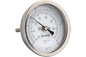 Solimeta 3" Full Stainless Steel Bimetal Dial Thermometer, 0-250 deg F/-20-120 deg C