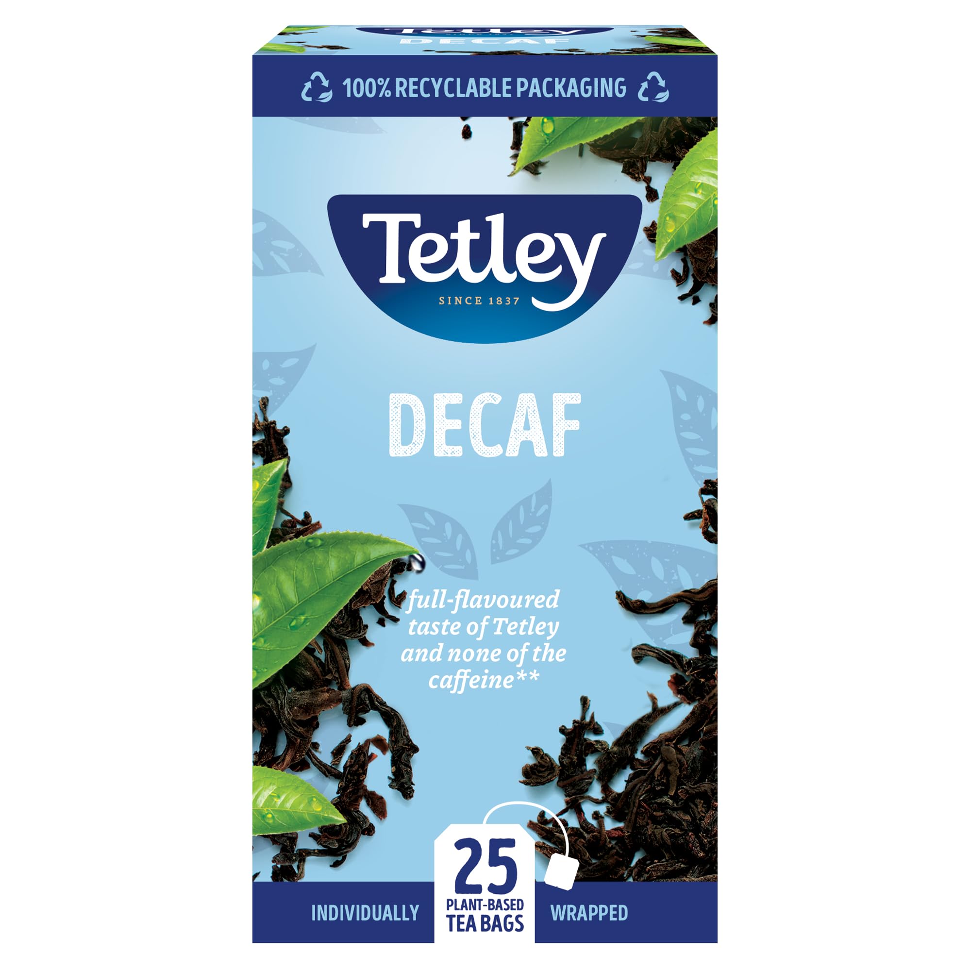 Tetley Everyday Original Decaf Black Tea Bags – Smooth Decaf Blend - Great for All Day Enjoyment - Rainforest Alliance Certified, Full-Flavoured and Refreshing - 25 Enveloped Teabags (1 Pack)