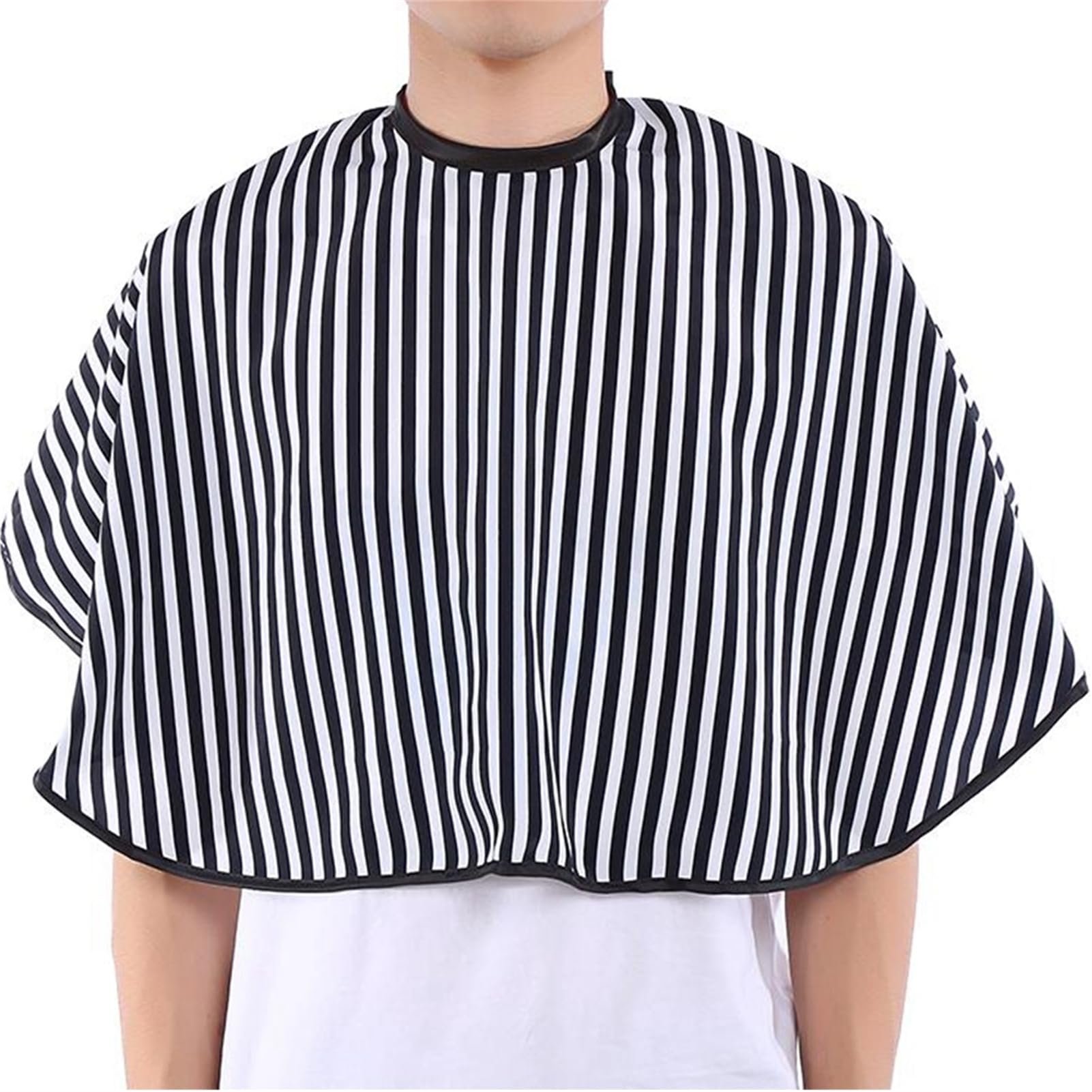 Professional Hair Cutting Barbers Cape Adjustable Black and White Stripe Hairdressing Gown Short Length