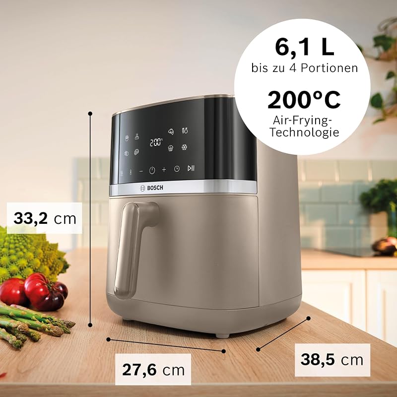 Heißluftfritteuse Serie 4, XL Air Fryer, creme, 6,1 L Fassungsvermögen, 7 Voreinstellungen, Auftau- und Warmhaltefunktion, Touchscreen, bis zu 60% schnelleres Kochen, MAF462C0