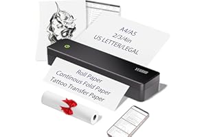 YUEBBB Inkless Portable Printers Wireless for Travel, Inkless Printer, Tattoo Stencil Printer, Support A4&A5 & 8.5 x 11inch Thermal Paper & Transfer Paper for Office, Travel, Tattoo Artist