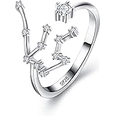 BriLove 925 Sterling Silver CZ Statement Ring Horoscope Zodiac 12 Constellation Astrology Adjustable Rings for Mom Women Mothers Day/Valentines Day/Birthday/Christmas/Anniversary