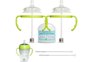 BELBEYO Straw Cup Conversion Kit for Comotomo Baby Bottles 2-Count, Food Grade Silicone Straw Nipples, All Silicone Weighted Straw, Bottle Handles and Cleaning Brush, BPA Free, 6+ Months (Straw Top, Green)