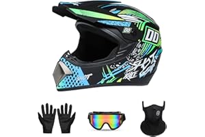 PZ PEZE Motorcross Helmet, Off-Road Dirt Bike Helmet, ATV Helmet, Youth Motorcycle Helmet, Unisex Full-face Helmet, Comfortable and Lightweight, FMVSS-218 Safety Certified,4 Piece Set