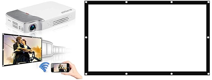 Egate X6 Miracast / Multiscreen Compact Pocket Size DLP Pico Projector_Egate EYE64 Projector Screen Eyelet, 6 x 4 feet Combo