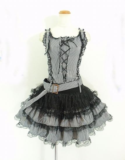 Amazon フリルレースワンピースレース使いヒッコリーストライプ 黒白 服 ファッション小物 通販