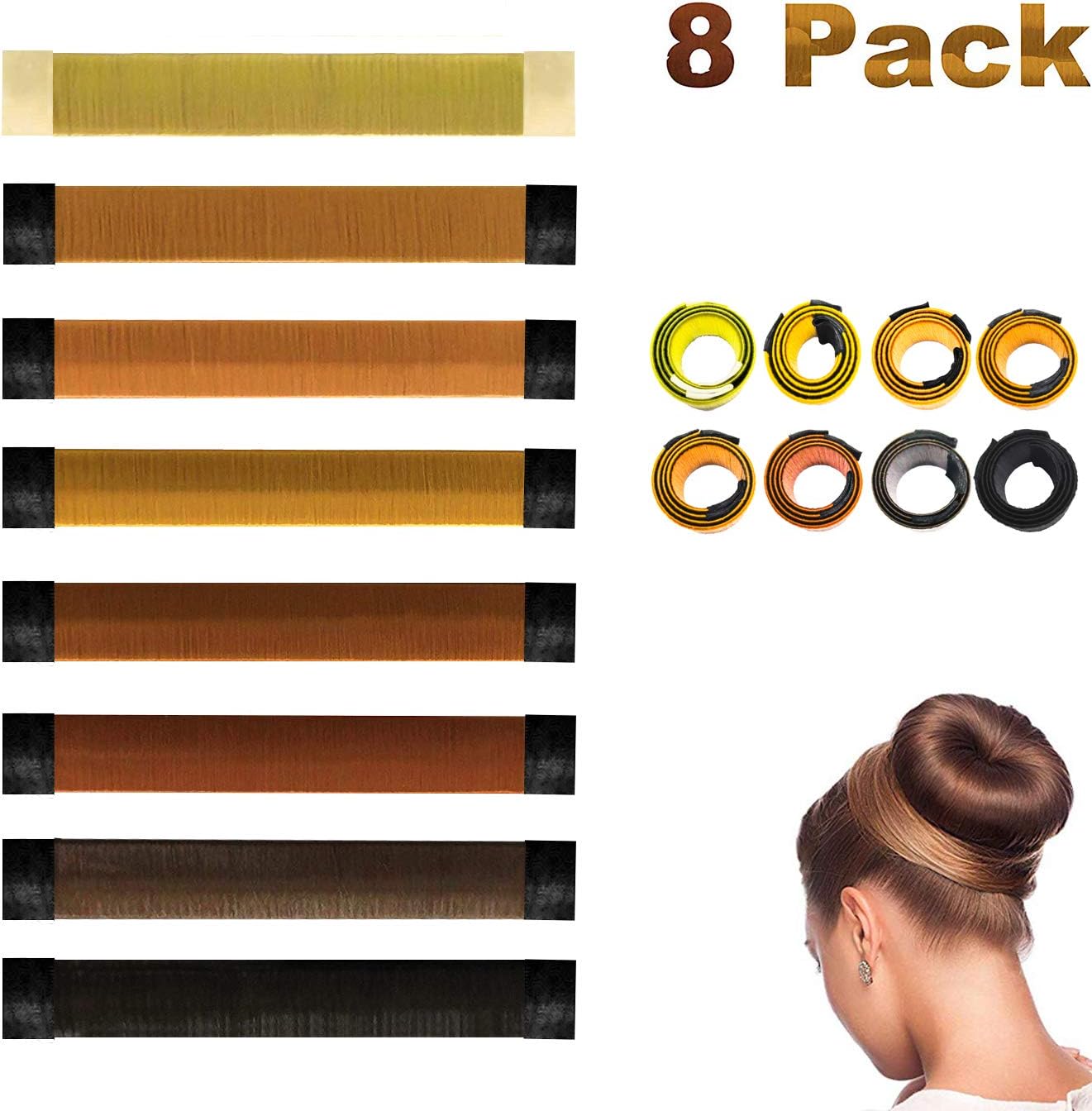 Antallcky Hair Bun Maker-8 pcs French Twist Hair Fold Wrap Snap Magic Bun Shaper Donut Hair Styling DIY Curler Roller Hairstyle Tool Doughnuts Hair Accessories