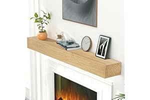 ROOMTEC Fireplace Mantel,60" Wood Floating Fireplace Shelves,Wall Mounted Wooden Display Shelving,Handcrafted Wood Brack,Natural Mantels Over Fireplace, Upgraded Resin End Caps, 60" x 8" x 5"-Aged Oak