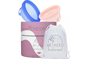 WE KEEO Reusable Menstrual Discs - 100% Medical-Grade Silicone Period Disc -Leak-Free 12-Hour Comfort - Tampon Disc Pad & Cup Alternative (Light Pink & Blue)