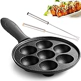 SHLIA Pre-Seasoned Cast Iron Aebleskiver Pan for Danish Stuffed Pancake Balls Takoyaki Maker/Appam Maker with FREE 2 PCS Tako