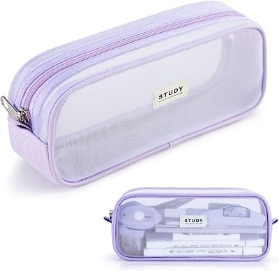 KALIDI Clear Pencil Case Large Pen Bag 23cm 9in Transparent Mesh