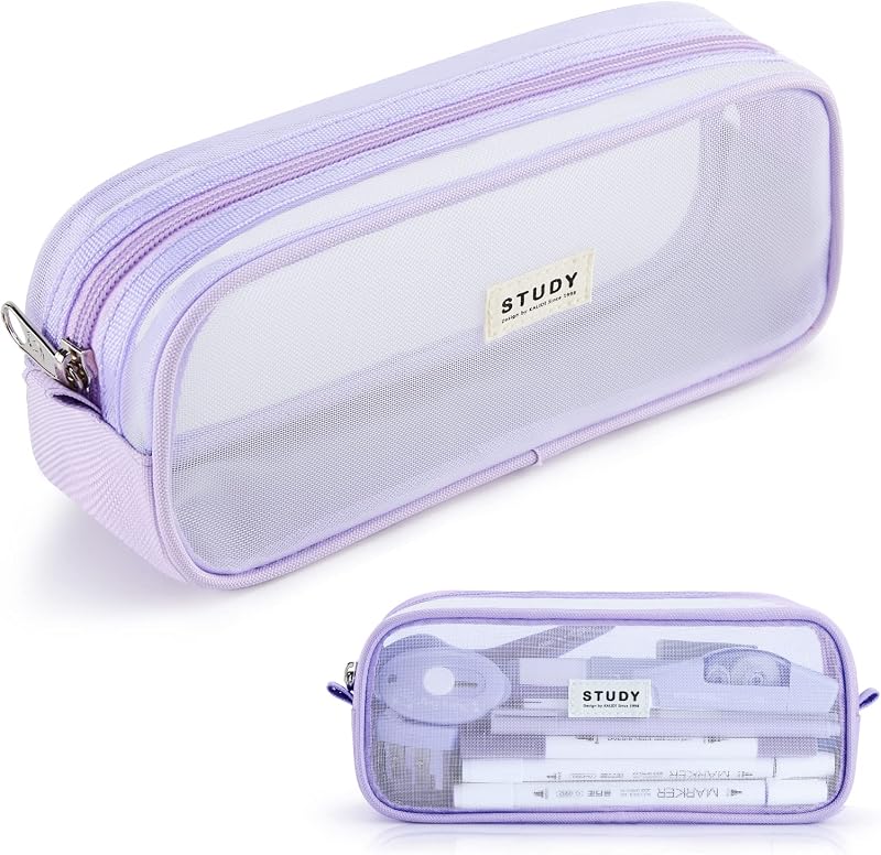 KALIDI Clear Pencil Case Large Pen Bag 23cm 9in Transparent Mesh