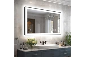 Megatex 40x24 LED Bathroom Mirror for Wall, Black (Metal, Aluminum) Framed, Front Light and Backlit, 3 Colors and Dimmable Vanity Mirror, Anti-Fog, Shatter-Proof, Memory (Horizontal/Vertical)