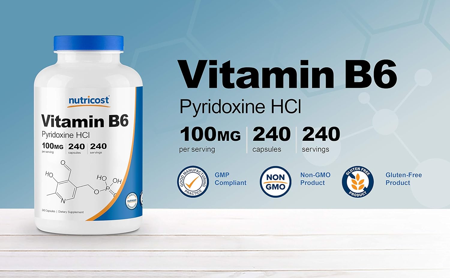 Nutricost Vitamin B6 (Pyridoxine HCl) 100mg, 240 Capsules: Health & Personal Care