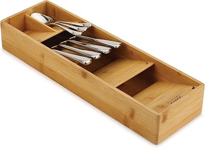 Drawer Store - Organizador compacto para cajones de cubiertos, 5 compartimentos, capacidad para más de 24 piezas - Bambú