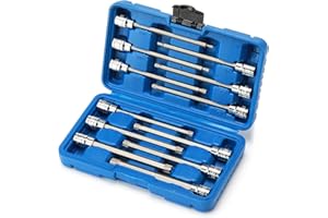 CASOMAN 3/8" Drive Extra Long Torx Bit Socket Set, 12 Piece Torx Star Bit Set, T10 to T60, Length: 150mm, CR-V&S2 Steel