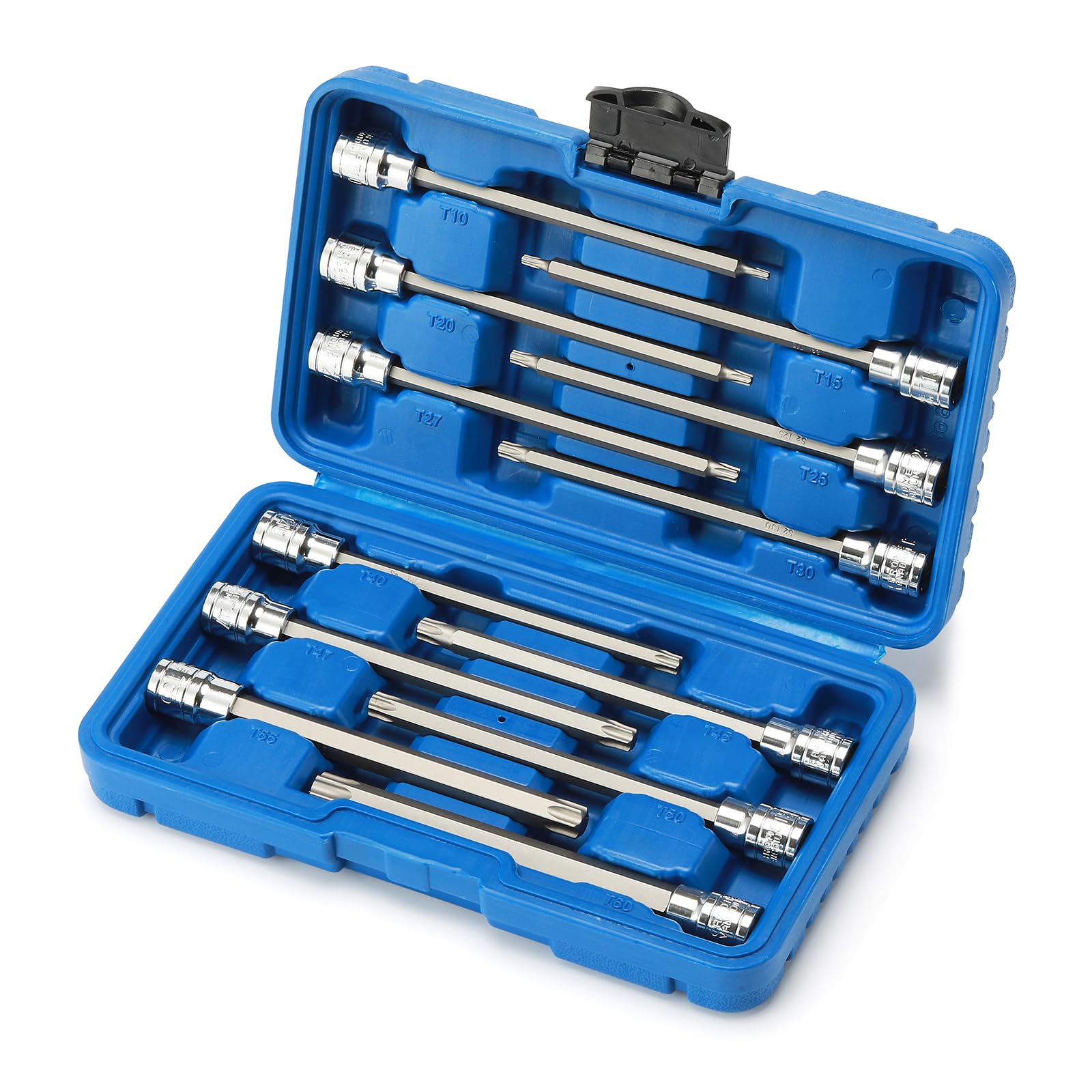 Photo 1 of CASOMAN 3/8"Drive Extra Long Torx Bit Socket Set, 12 Piece Torx Star Bit Set, T10 to T60, Length: 150mm, CR-V&S2 Steel