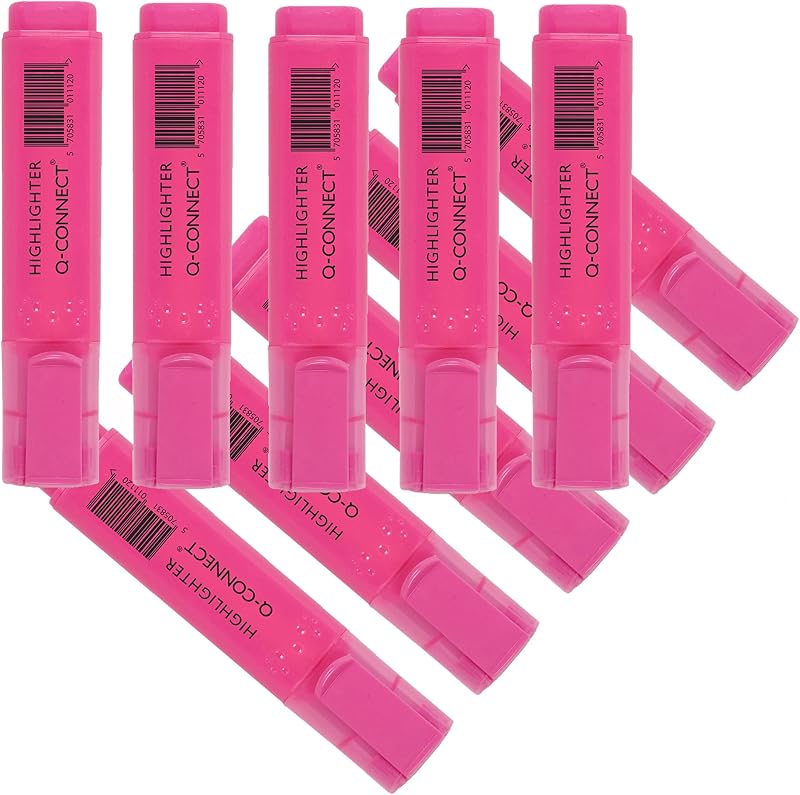 Q-Connect Highlighter Pen Pink | Emphasise Text | No Fade on Paper