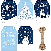 Alynta Christmas Gift Tags with String - Christmas Name Tags 50Pcs Holiday to and from Gift Tag Winter Paper Tag for Christmas Presents Gift Wrapping Xmas Winter Decorations (Blue)