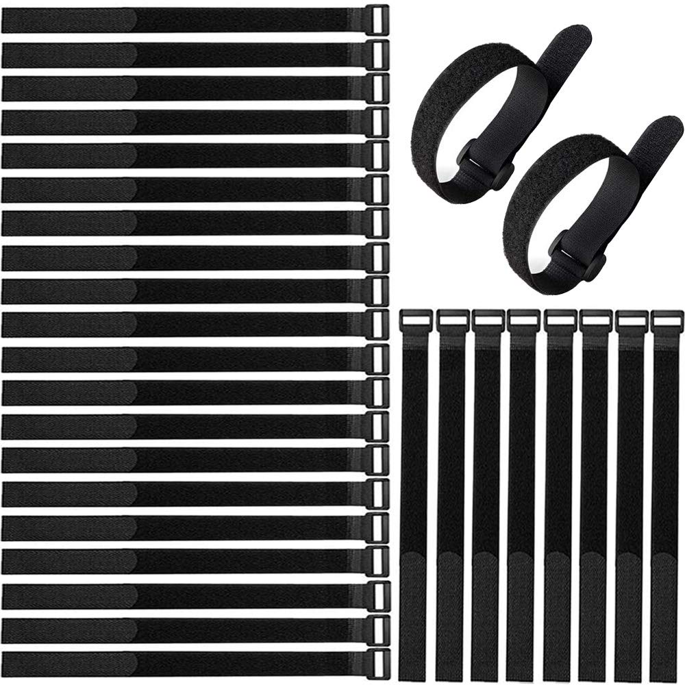 Aiqeer 30 Pcs 30 cm Black Cable Straps, Reusable Cable Ties, Multipurpose Hook and Loop Securing Straps, for Cables Management