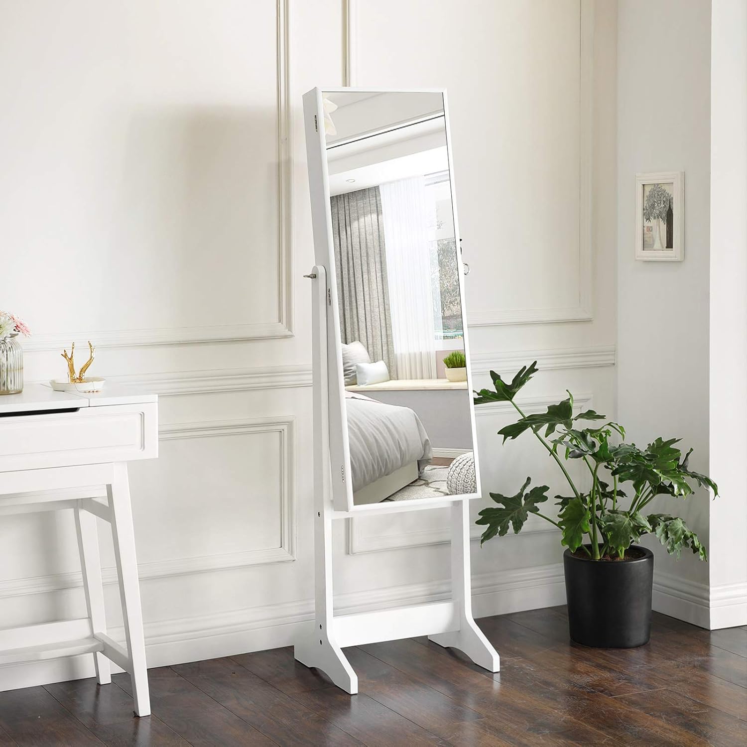 SONGMICS Mirror Jewellery Cabinet Armoire, Standing Full-Length Mirror, Lockable Jewellery Organiser, Gift Idea - Image 3