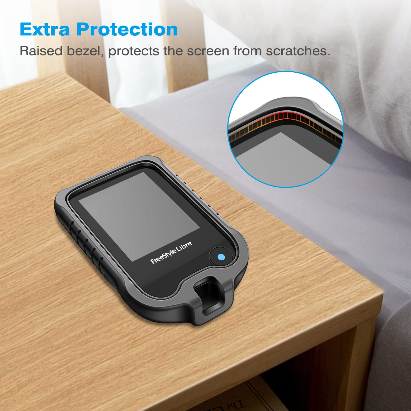 MEDMAX Silicone Case for Freestyle Libre 3 2 / Libre Reader, Lightweight Shockproof Anti Slip Protective Cover Soft Gel Skin with Raised Bezel (Black)