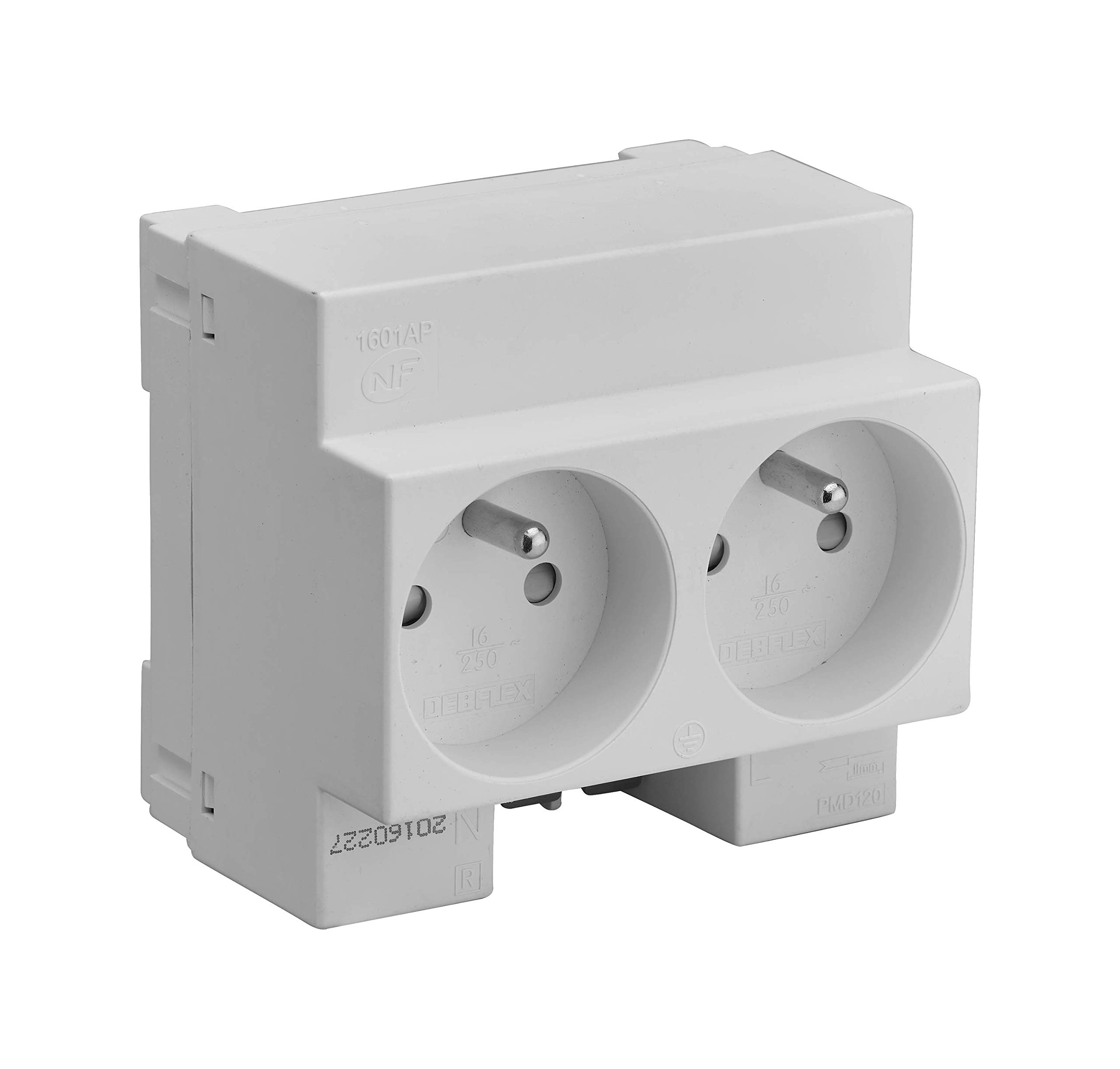 DEBFLEX 707892 Prise de courant modulaire Grey Residual Current Three Phase Electrical Circuit Breaker Switch Panel Double Socket Modular 2P+T 10/16A Gray, 87