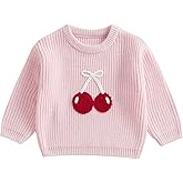 Toddler Baby Girl Embroidery Cherry Sweaters Crew Neck Jumpers Spring Casual Long Sleeve Knitted Pullover Tops