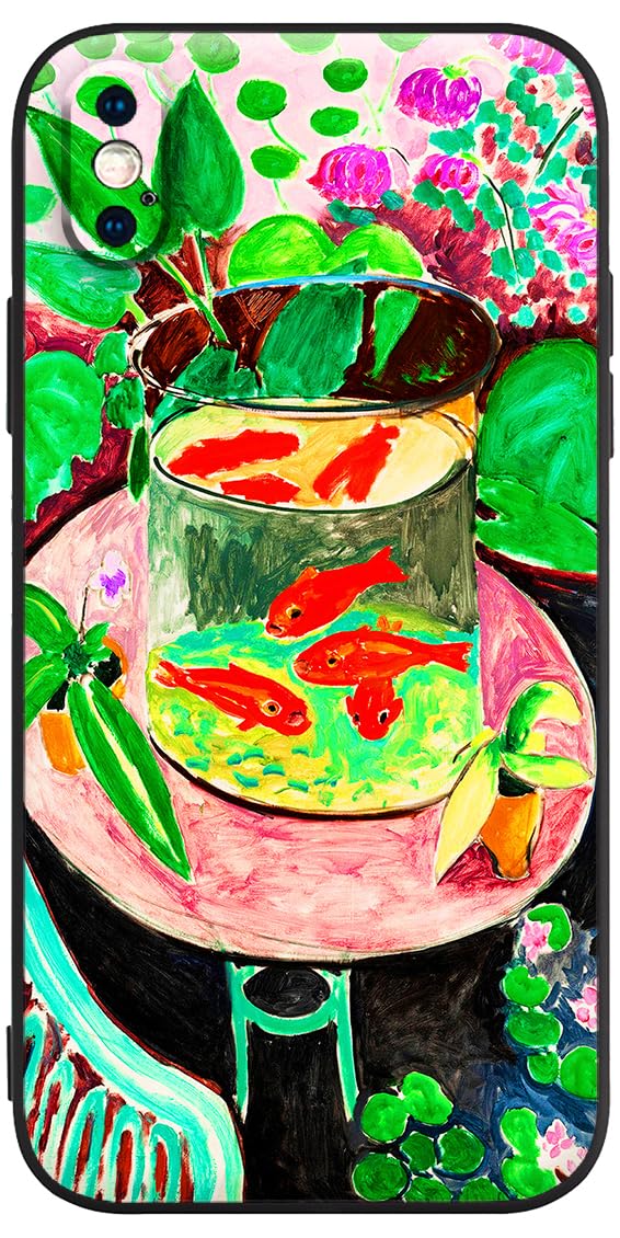 Berkin Arts Compatible with iPhone X Case/iPhone XS Premium Silicone Cover Patterns Cute Green Elegant Koi Fish Girls Women Come with Screen Protector (Henri Matisse-Goldfish) — image 1
