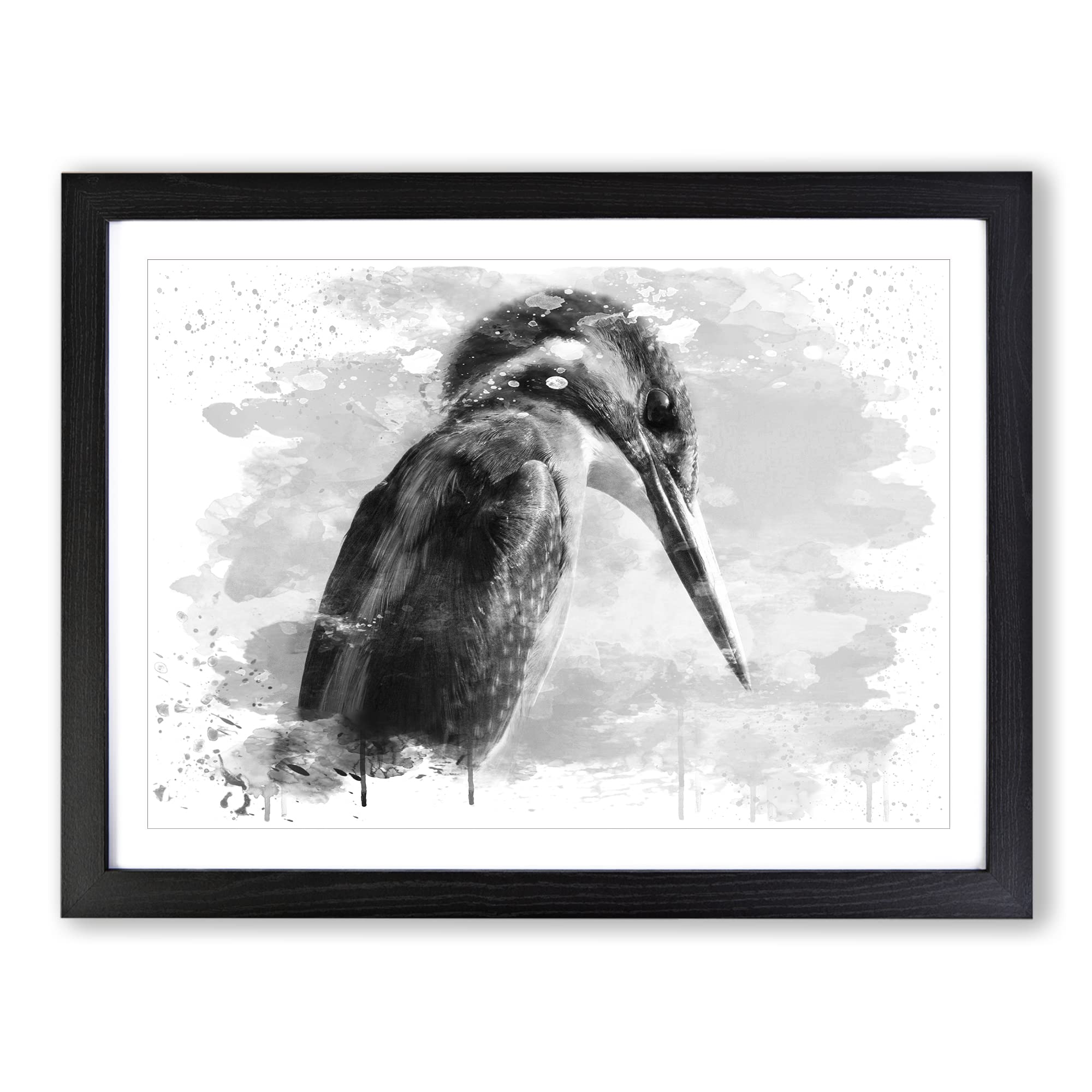 Kingfisher Bird 2 V4 Modern Framed Print | A4 Black Framed Wall Art | Ready to Hang | Modern Nature Picture | Living Room Bedroom Lounge Office