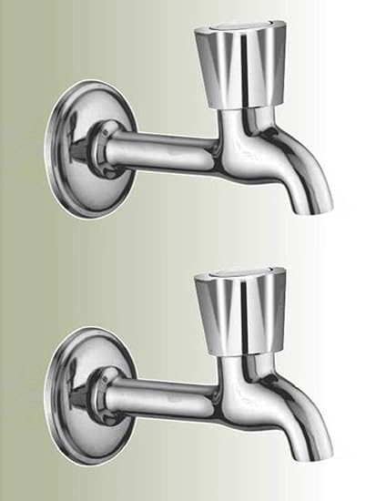 Dropware Long Body Stainless Steel Water Tap Faucet Bathroom Tap Washing Tap Kitchen Sink Tap (Wall Mount Installation Type) Set of 2