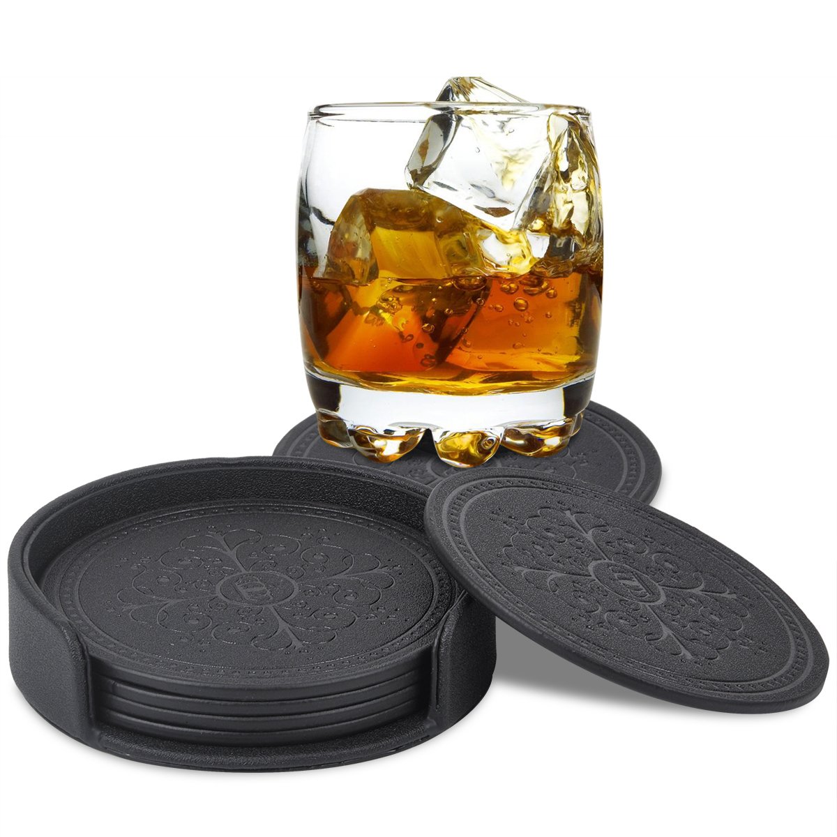 Coasters,Classic Pattern Faux Leather Drink Coasters set of 6 with