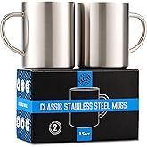 Stainless Steel Coffee Mugs – 15 oz Double Wall Stainless Steel Mugs with Handle, Metal Coffee Cups for Tea, Insulated Mug Set of 2 – BPA Free, Durable, Unbreakable Metal Coffee Mugs for Camping