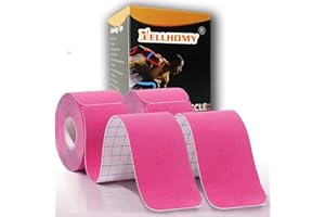 NELLHOMY Waterproof Kinesiology Tape -<2-Rolls>-Joints Support & Muscle Pain Relief -<16.4ft Precut >-Cotton Elastic Tape Perfect for Any Activity(Pink）