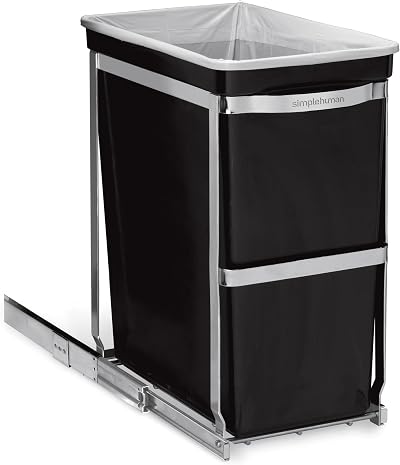 simplehuman CW1124 Pull-Out Kitchen Bin with Ball-Bearing Tracks 24.9x48.5x45