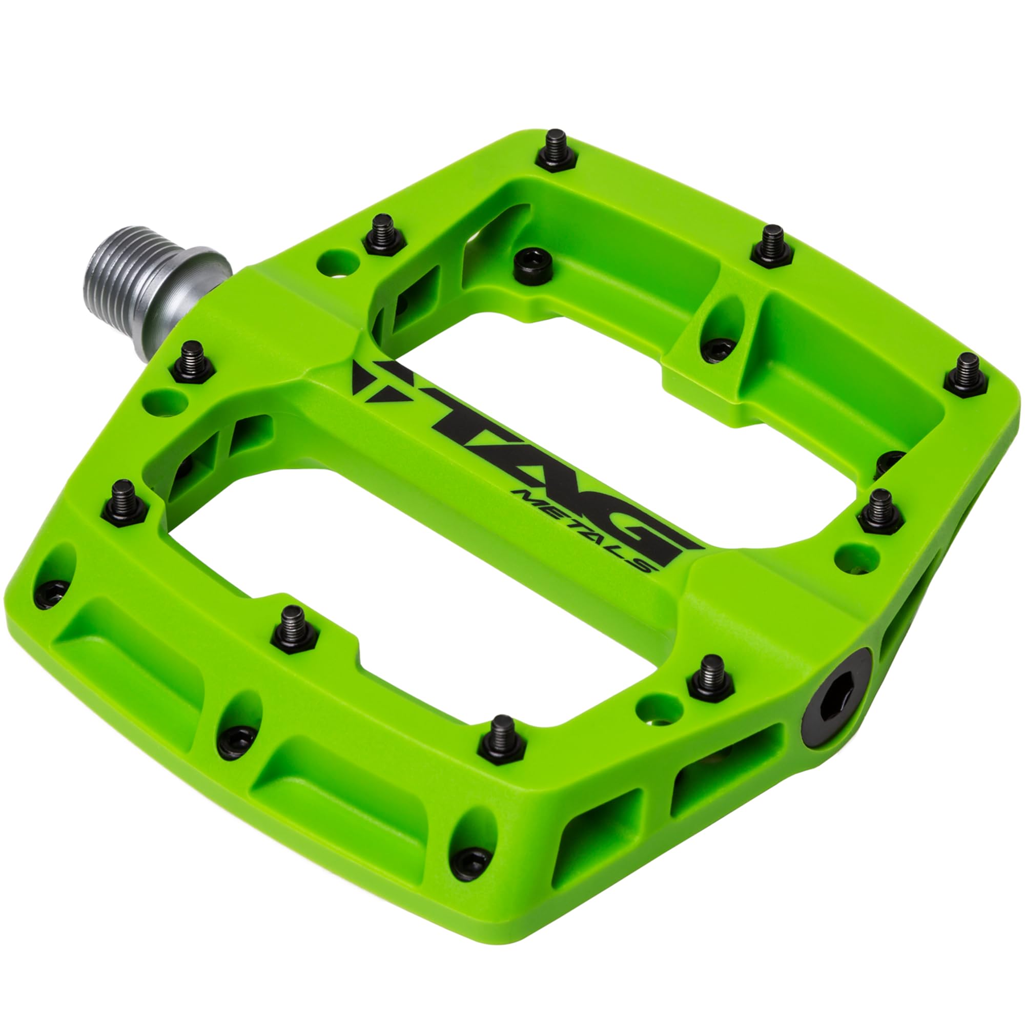 TAG Metals T3 Nylon MTB Pedals 9/16" Axle – Durable, Lightweight Platform Pedals with Anti-Slip Pins, Ideal for Mountain Biking and BMX (Green)