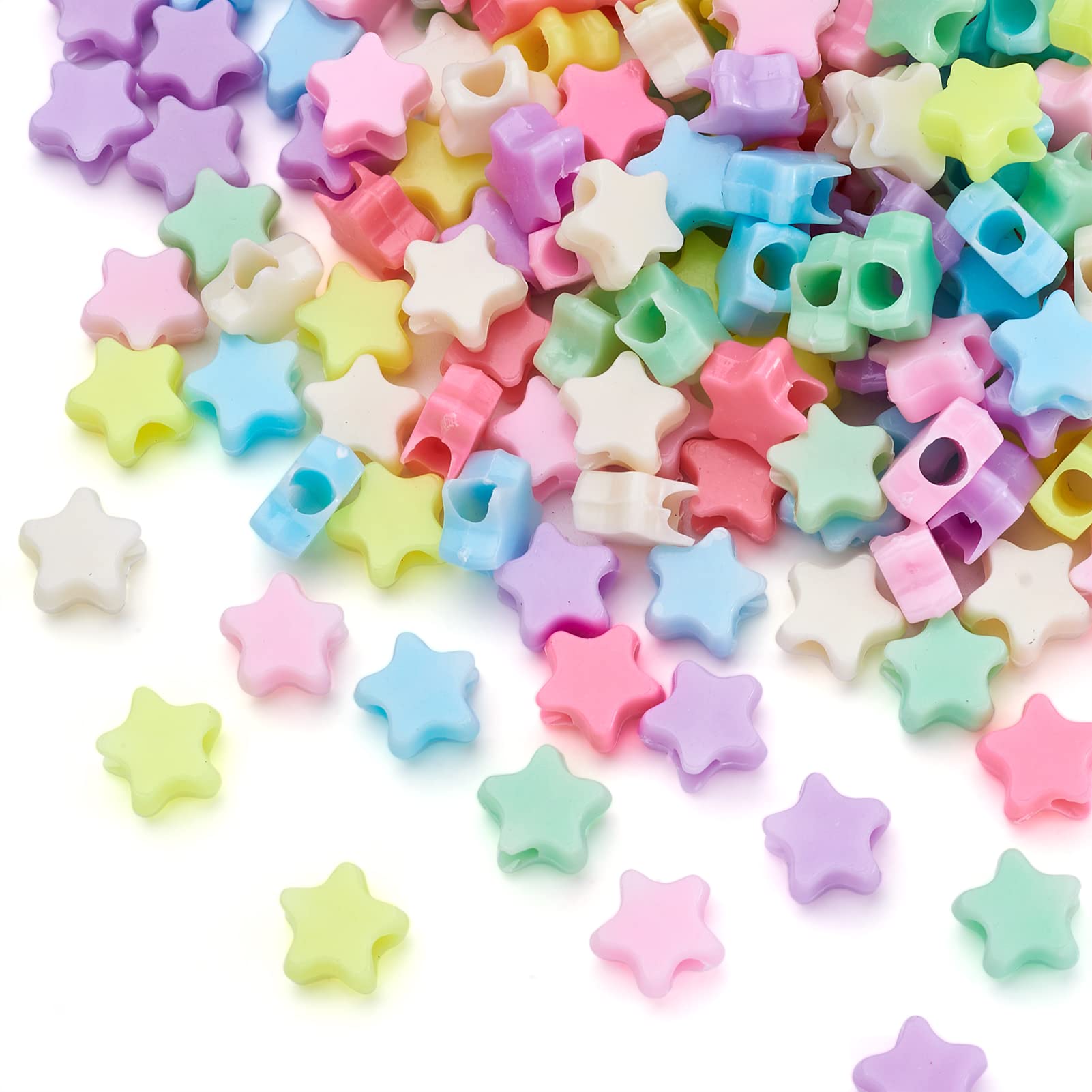Beadthoven 300pcs/50g Candy Color 10mm Plastic Star European Large Hole Spacer Beads for Jewelry Making - Opaque, Loose, Hole: 3.5mm